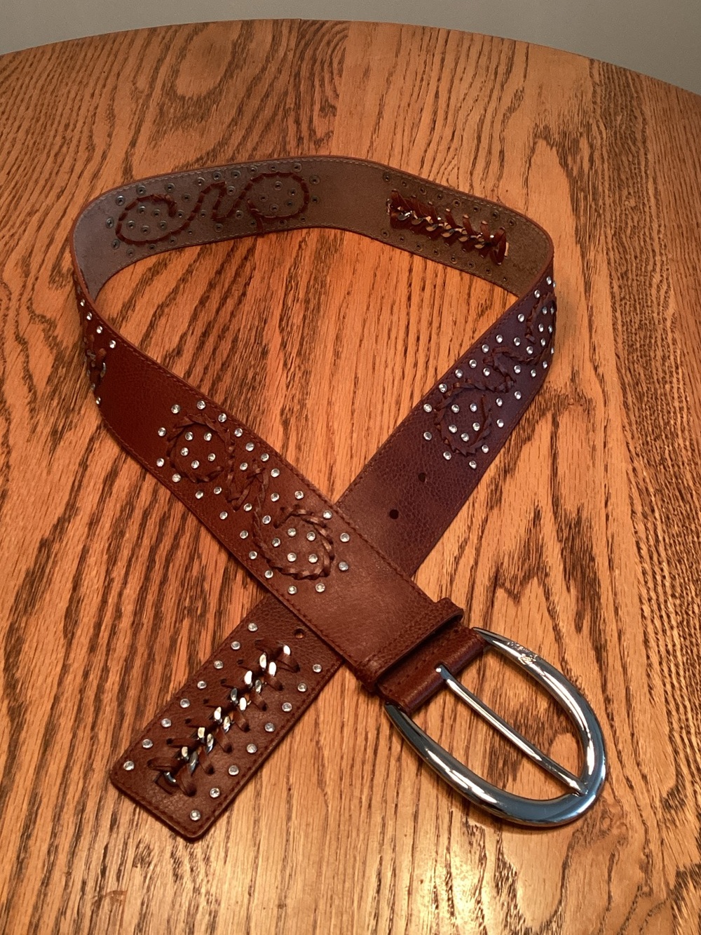 Guess Brown Leather Studded Belt with Silver Buckle